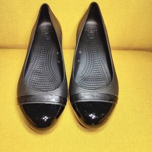 Crocs Patent Toe Black Ballet Flats Slip On Women's Shoes Size 7
